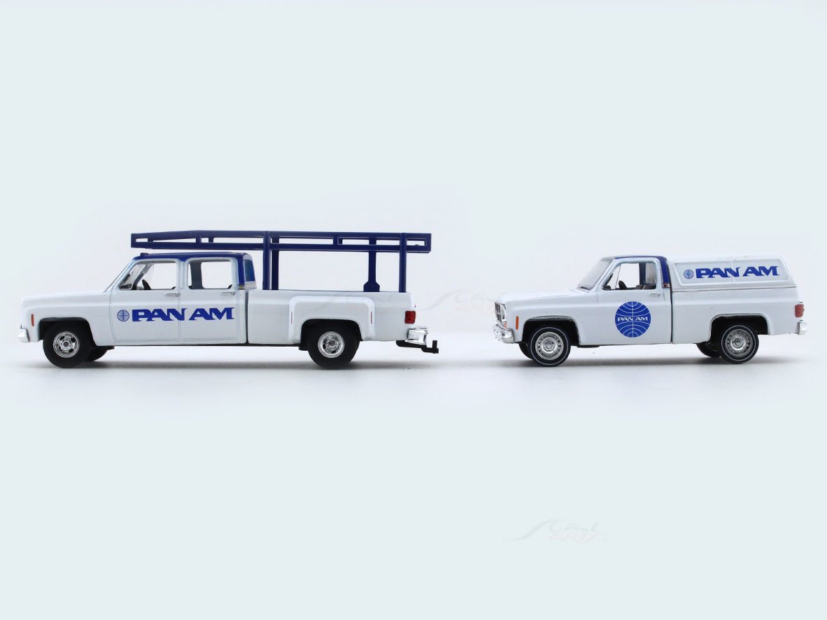 1973 GMC Sierra 3500 “PAN AM” & 1975 GMC Sierra Grande 15 1:64 M2 Machines diecast hauler scale model