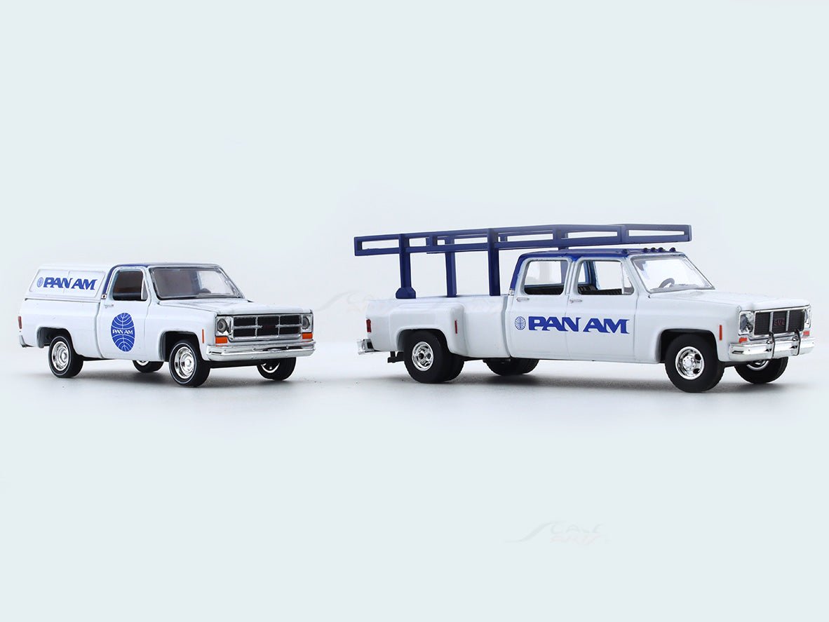 1973 GMC Sierra 3500 “PAN AM” & 1975 GMC Sierra Grande 15 1:64 M2 Machines diecast hauler scale model