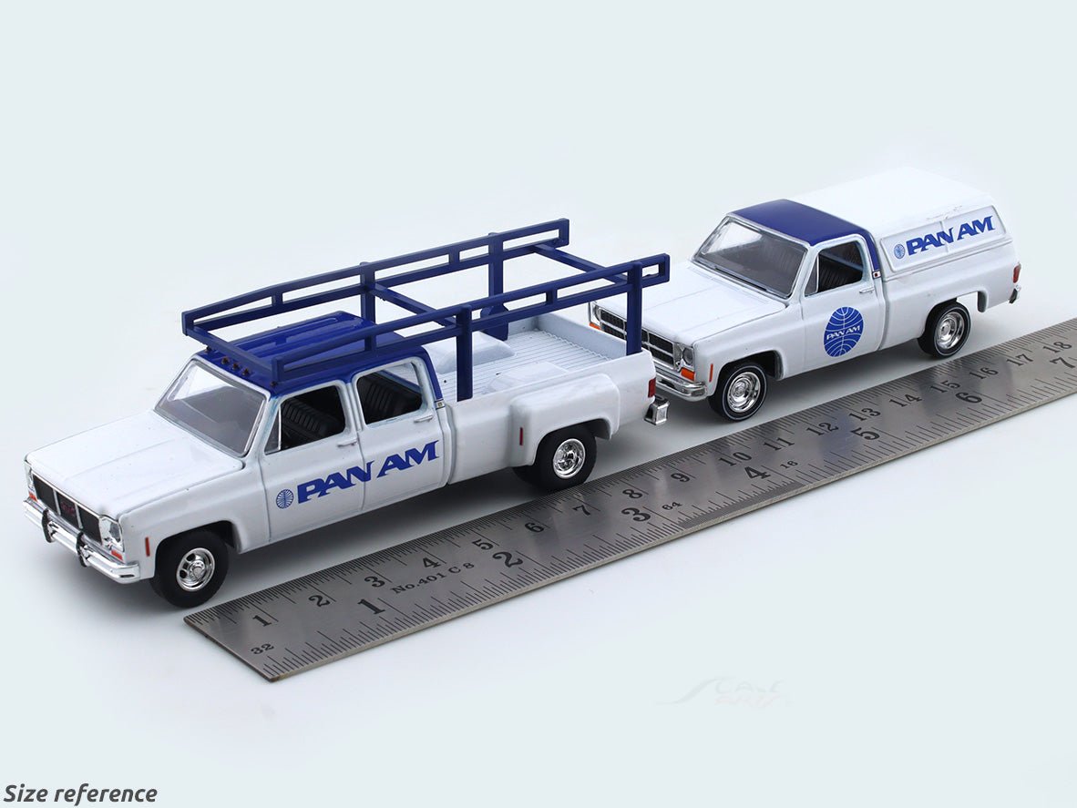 1973 GMC Sierra 3500 “PAN AM” & 1975 GMC Sierra Grande 15 1:64 M2 Machines diecast hauler scale model