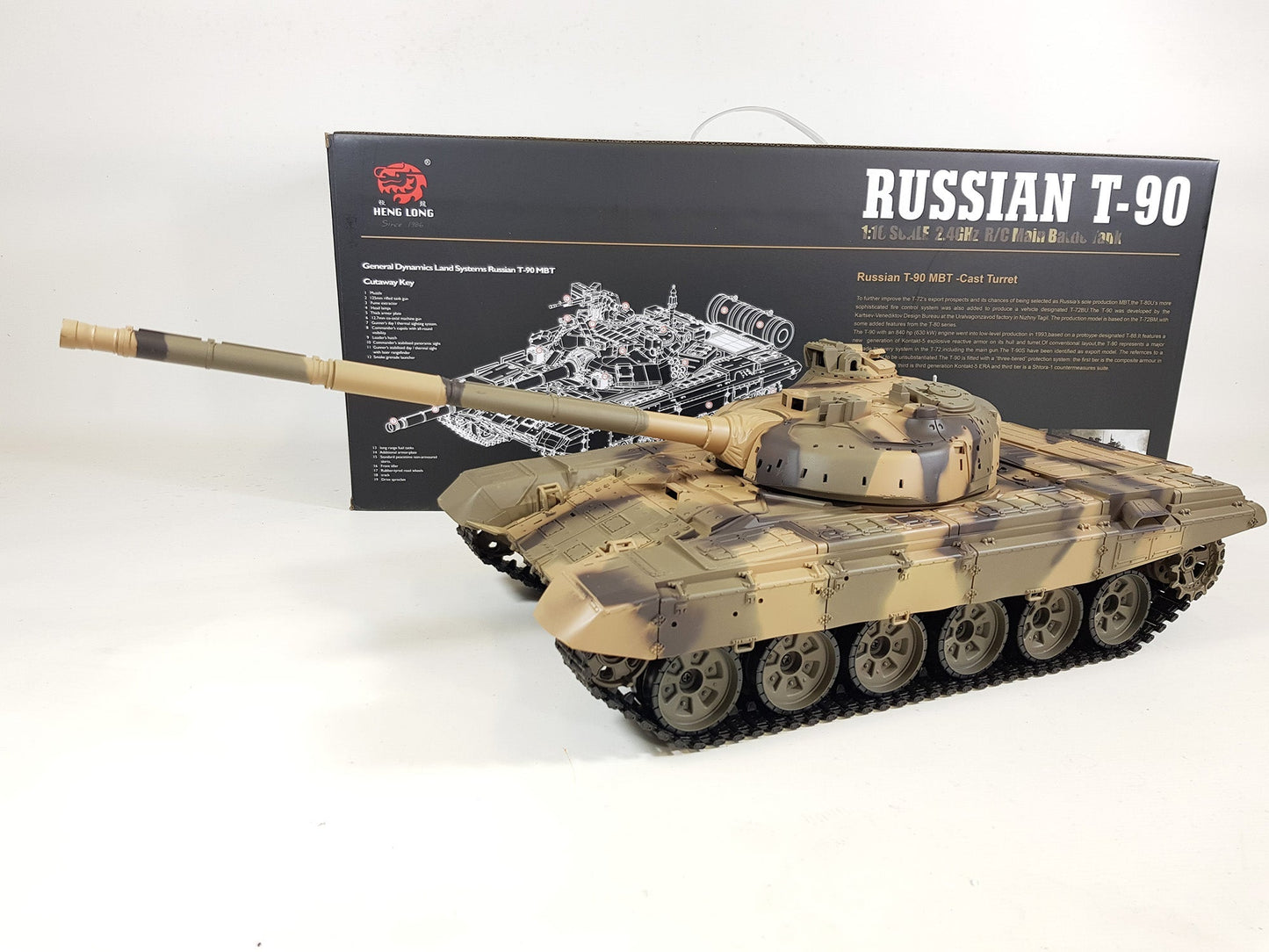 90 RC model Tank - Smoke, Sound, BB Firing, Infrared, Upgraded Metal Suspension Arms