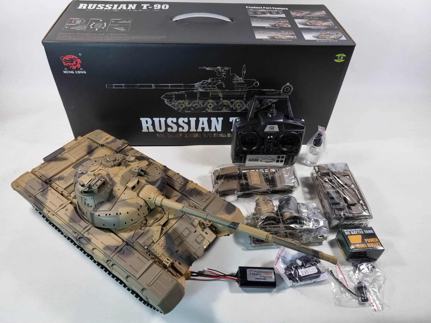 90 RC model Tank - Smoke, Sound, BB Firing, Infrared, Upgraded Metal Suspension Arms