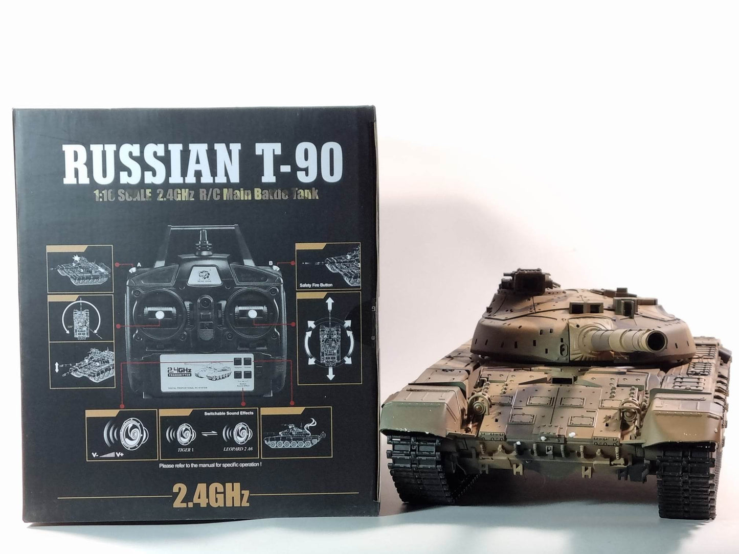 90 RC model Tank - Smoke, Sound, BB Firing, Infrared, Upgraded Metal Suspension Arms