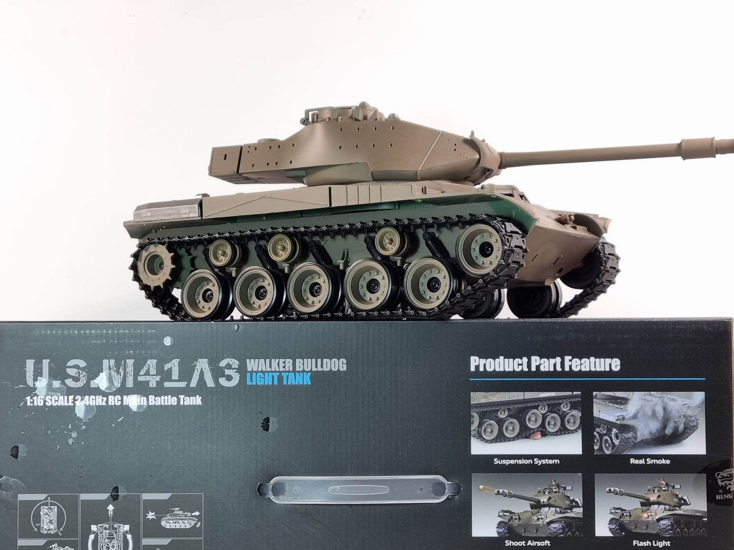RC 1:16 Heng Long BB Firing Walker Bulldog Tank Remote Control LATEST Version 7 Twin Sound 2.4G RC USA M41A3 Smoking Army Battle Tank INFRARED