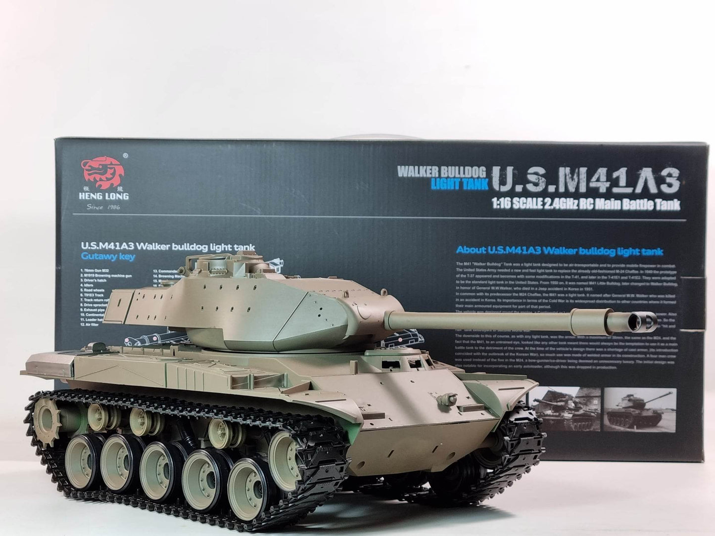 RC 1:16 Heng Long BB Firing Walker Bulldog Tank Remote Control LATEST Version 7 Twin Sound 2.4G RC USA M41A3 Smoking Army Battle Tank INFRARED