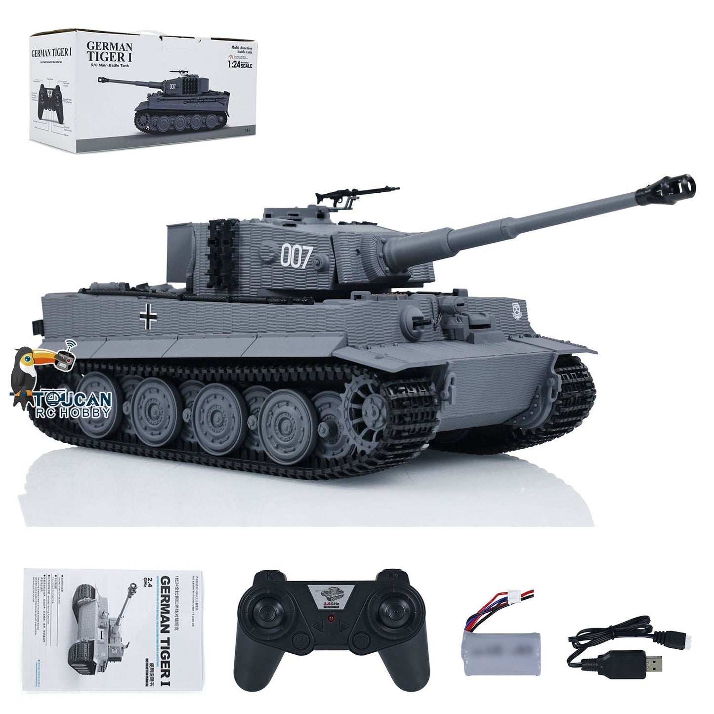 Taigen 1/24 RC Battle Tank Tiger I Remote Control Military Tanks Armored Panzer Infrared Combat USB Assembled Painted 217 007