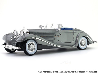 1936 Mercedes-Benz 500K Type Specialroadster grey 1:18 Maisto diecast scale model