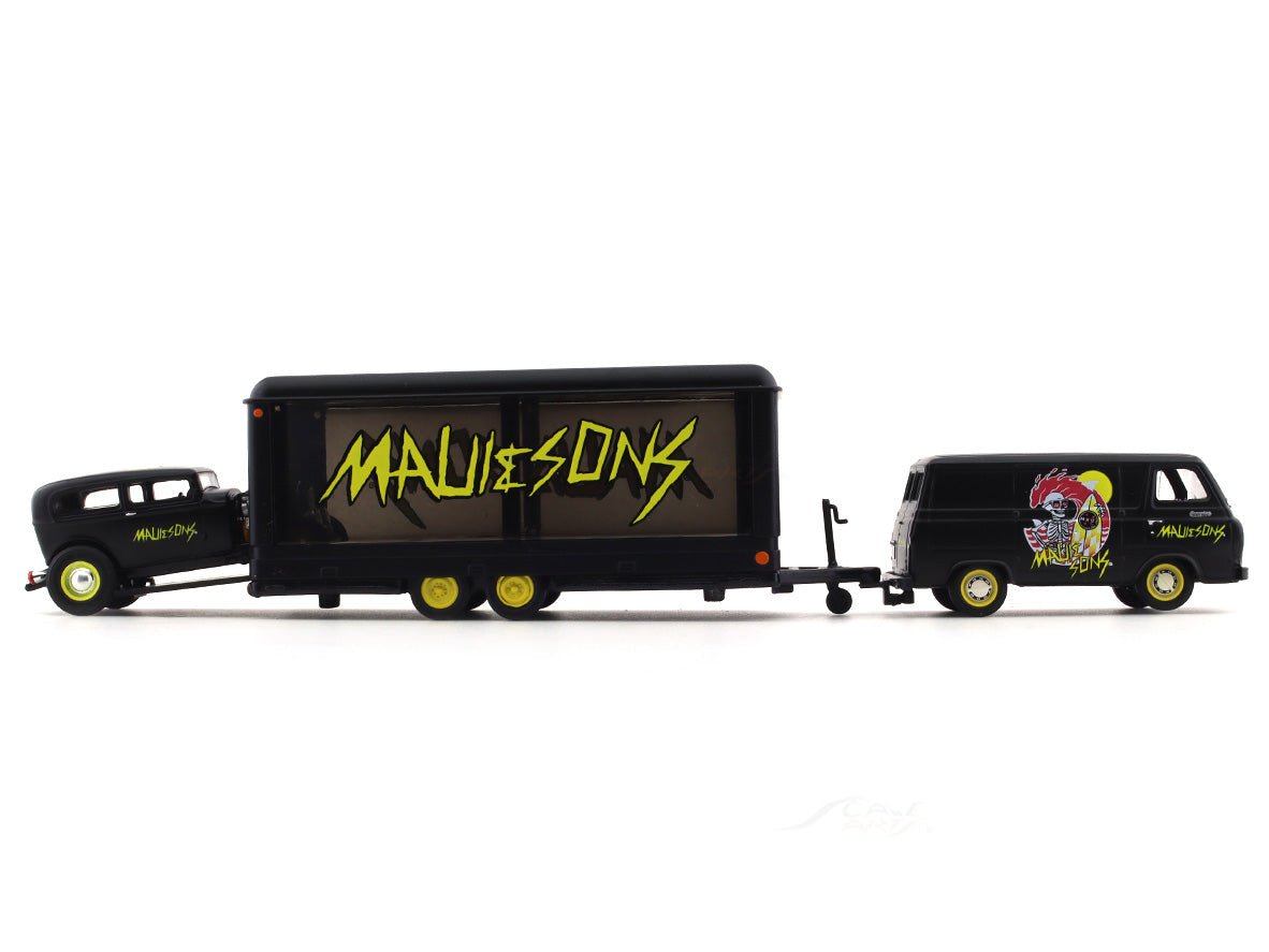 1964 Ford Econoline Truck “MAUI & SONS” & 1932 Ford Tutor Sedan 1:64 M2 Machines diecast hauler scale model