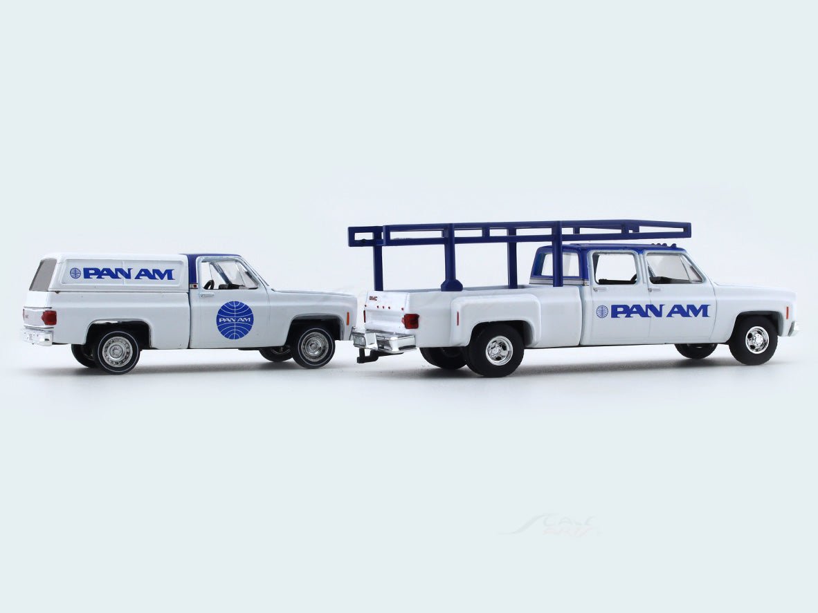 1973 GMC Sierra 3500 “PAN AM” & 1975 GMC Sierra Grande 15 1:64 M2 Machines diecast hauler scale model