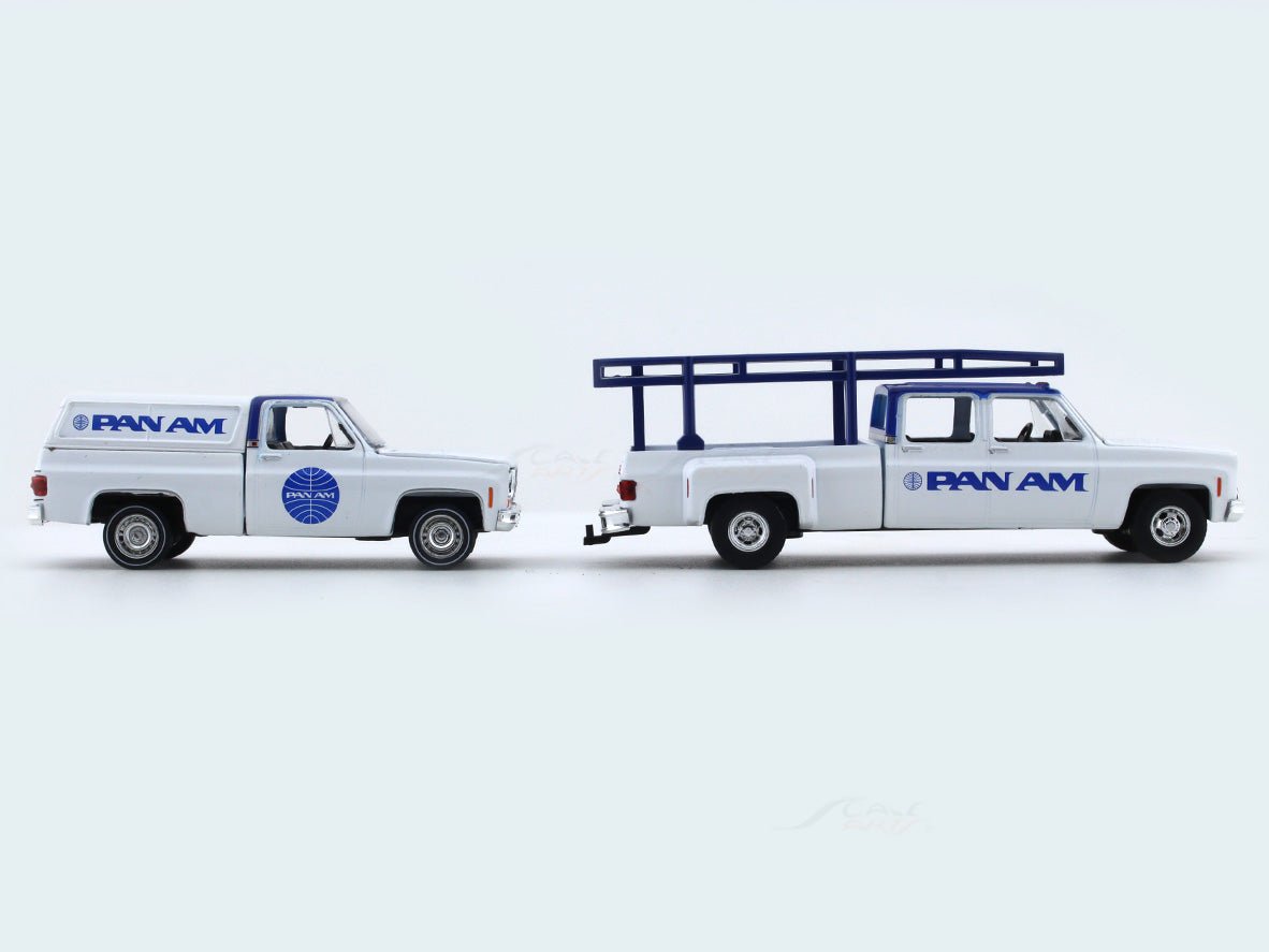 1973 GMC Sierra 3500 “PAN AM” & 1975 GMC Sierra Grande 15 1:64 M2 Machines diecast hauler scale model