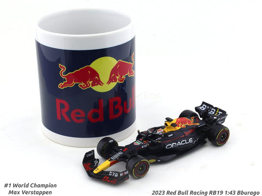 2023 Red Bull Racing RB19 #1 Max Verstappen 1:43 Bburago & coffee mug scale model car collectible