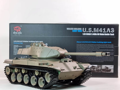 RC 1:16 Heng Long BB Firing Walker Bulldog Tank Remote Control LATEST Version 7 Twin Sound 2.4G RC USA M41A3 Smoking Army Battle Tank INFRARED