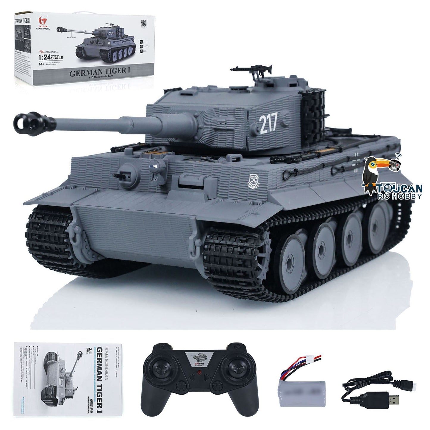 Taigen 1/24 RC Battle Tank Tiger I Remote Control Military Tanks Armored Panzer Infrared Combat USB Assembled Painted 217 007