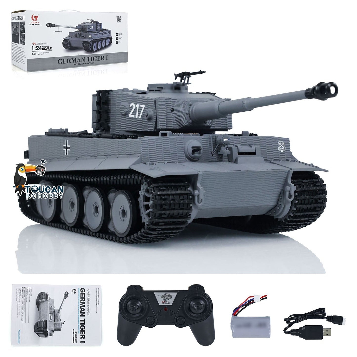 Taigen 1/24 RC Battle Tank Tiger I Remote Control Military Tanks Armored Panzer Infrared Combat USB Assembled Painted 217 007