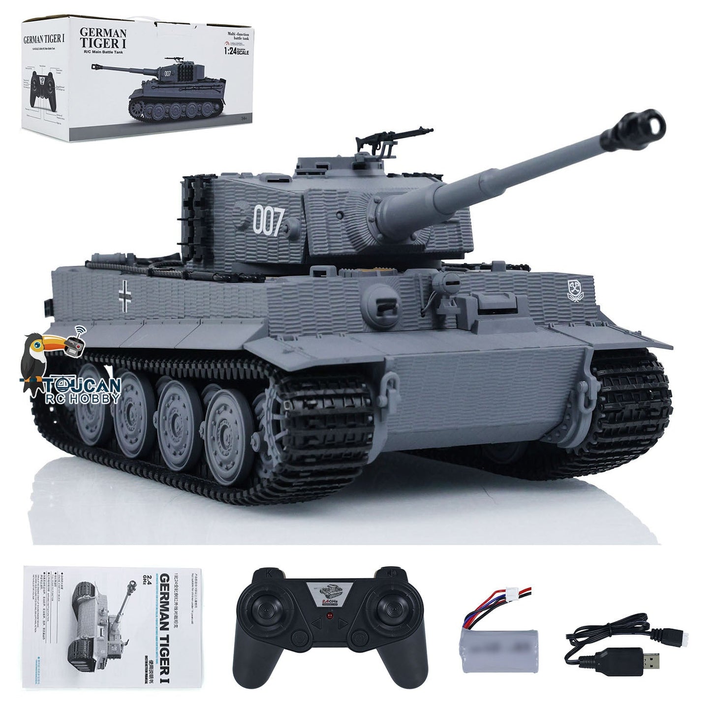 Taigen 1/24 RC Battle Tank Tiger I Remote Control Military Tanks Armored Panzer Infrared Combat USB Assembled Painted 217 007