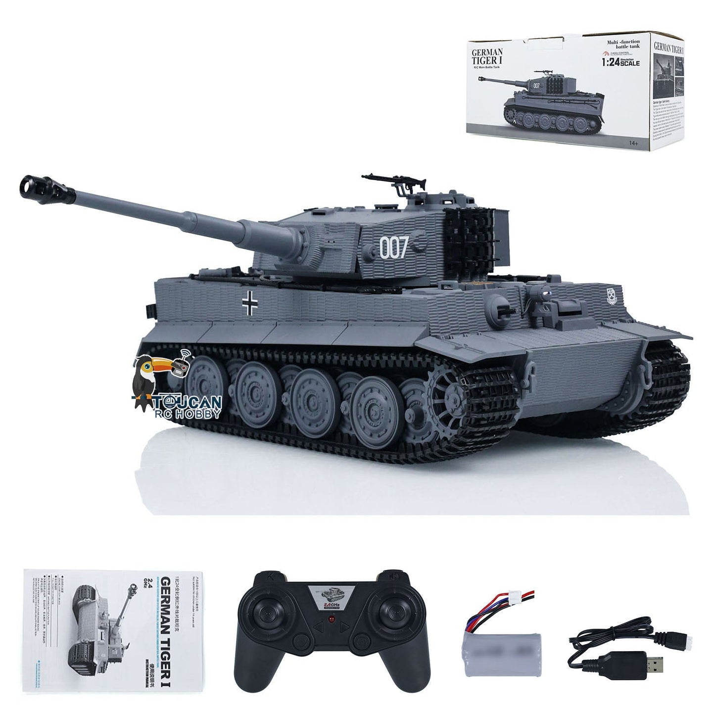 Taigen 1/24 RC Battle Tank Tiger I Remote Control Military Tanks Armored Panzer Infrared Combat USB Assembled Painted 217 007