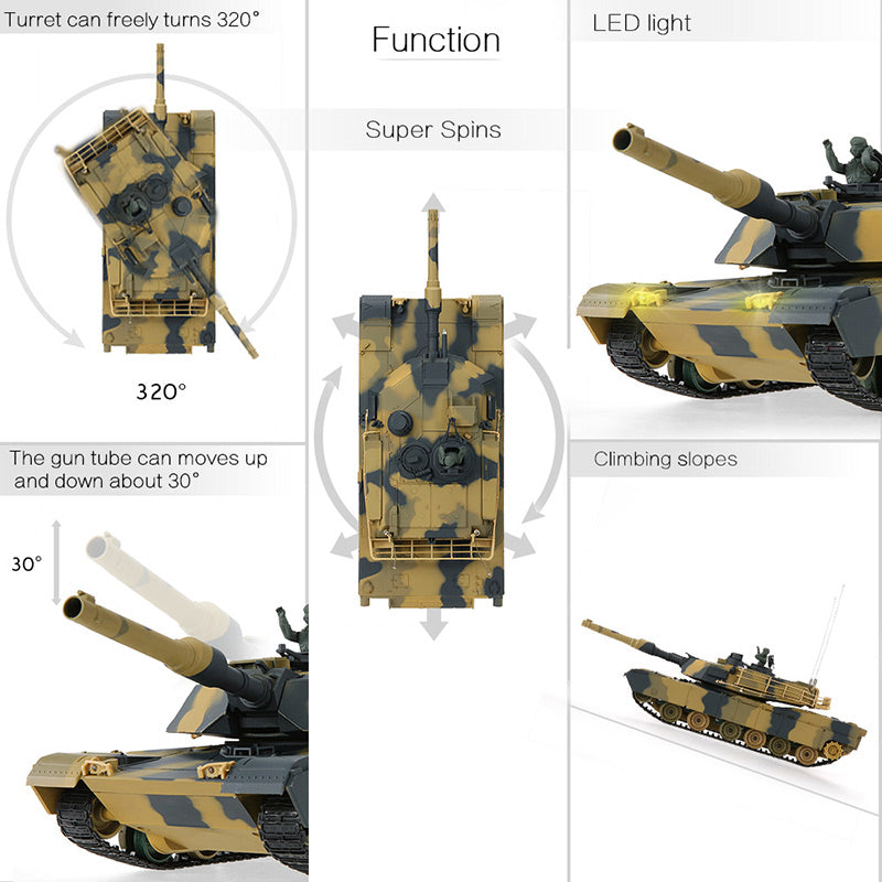 UK Heng Long Abrams 1/24 Army Military War Battle Tank Heavy Large Interactive Remote Control RC Toy UK